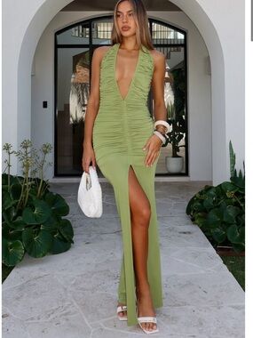 White Fox Boutique Keep Me Close Maxi Dress in Olive